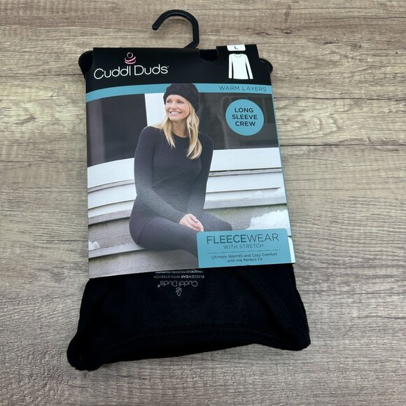 Cuddl Duds Warm Layers Top Womens Size L Black Fleecewear Long Sleeve Crew - Picture 2 of 11